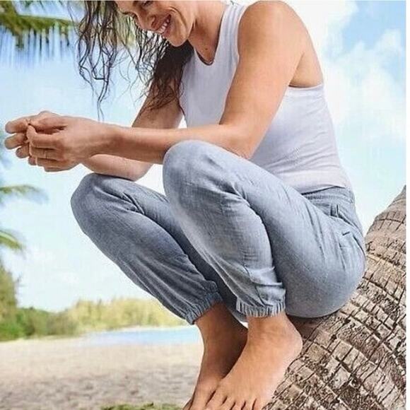 Athleta Retreat Linen Jogger Chambray Blue Size 4 Tall EUC - Picture 2 of 7